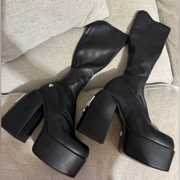 Naked Wolfe Black Platform Knee-High Boots with Wolf Accent - Picture 2 of 9